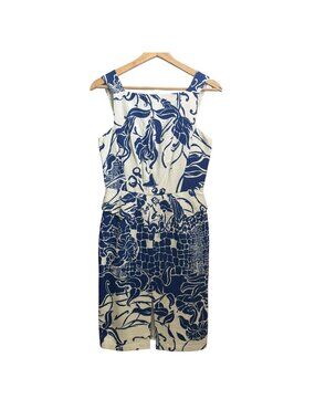 Emilio Pucci Printed Knee Length Sheath Dress Blue White Size 8